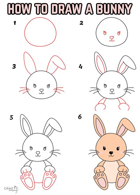 Easy Bunny Drawing (How to Draw Tutorial) - Crafty Morning Kawaii, Bunny Drawing Tutorial, Handprint Bunnies, Easy Bunny Drawing, Draw A Bunny, Animated Bunny, Draw Tutorial, Easter Bunny Colouring, Easter Drawings