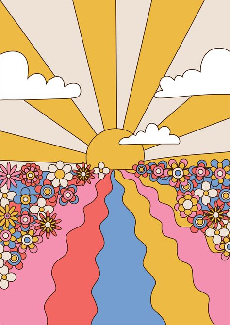 Hippie Background, Hippie Drawing, Pintura Hippie, 1960s Hippie, Hippie Designs, Hippie Painting, Hippie Wallpaper, Sun Art, Diy Canvas Art Painting