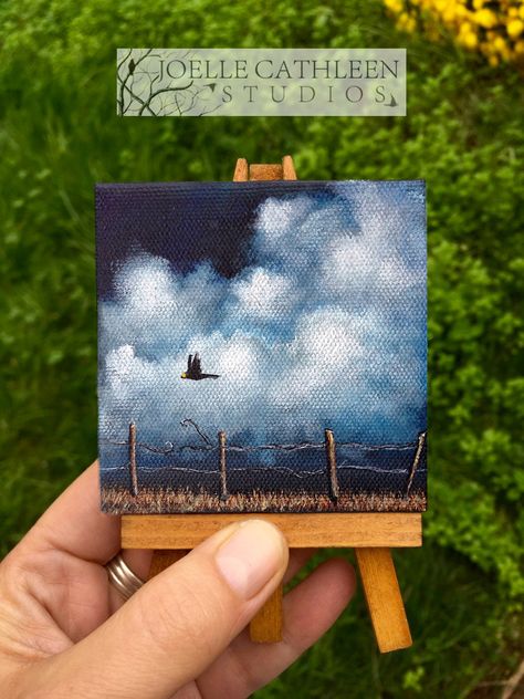 Miniature Acrylic Painting of Crow Flying over Field Custom Painted Next Day Ideas Of Painting, Painting 2023, Crow Flying, Mini Toile, Acrilic Paintings, Miniature Paintings, Painting Frame, Easy Canvas, Small Canvas Paintings