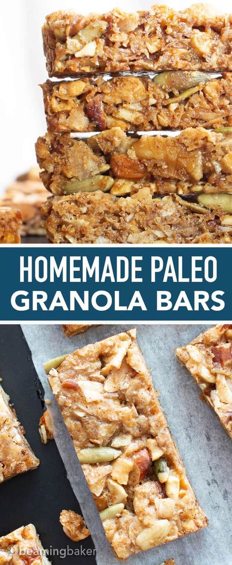 Paleo Granola Bars, Grain Free Granola Bars, Granola Bar Recipe Chewy, Gluten Free Granola Bars, Beaming Baker, Granola Bars Recipe, Paleo Granola, Granola Recipe Bars, Protein Bar Recipes