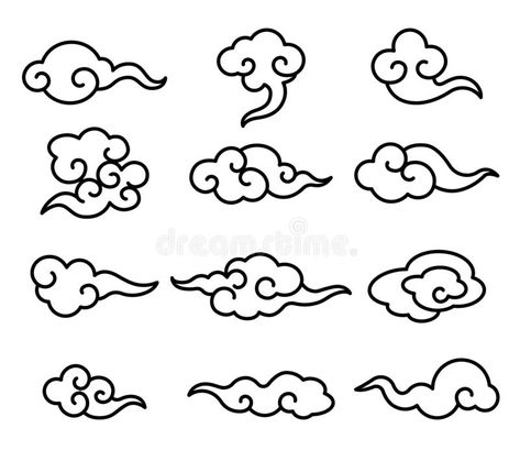 Chinese Cloud Pattern, Rat Cartoon, Cloud Tattoo Design, Tekken 2, Small Sister Tattoos, Vector Line Art, Line Art Style, Dibujos Tattoo, Cartoon Mouse