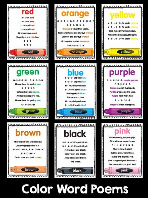 Colors and Kindergarten: Color Poems Color Unit For Kindergarten, Songs About Colors For Toddlers, Preschool Circle Time Songs Free Printables, Color Poems For Kindergarten, Color Songs For Preschool, Kindergarten Poems Of The Week, Color Songs Preschool Circle Time, Color Unit Preschool, Colors Week Preschool