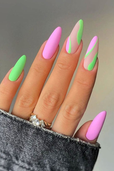 May nails Wild Nail Ideas, Nail Different Colors Each, New Nail Ideas 2024, Nail Art Trend 2024, Summer Nails 2024 Almond, Nail Art Ete, May Nail Ideas, May Nail Colors, May Nail Designs