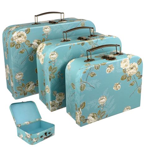 PRICES MAY VARY. Paperboard, metal Paperboard suitcases: metal handle for easy carrying, suitcases of different sizes can be stacked for storage. Flower boxes: - storage boxes with lids: it can be as a craft box, box, cosmetic storage box, travel souvenir storage box, flower box, Flower suitcase boxes: this decorative suitcase set is exquisite and practical, providing convenience for your life. Storage boxes: retro design style, beautiful and exquisite pattern, and metal handle design increase t Kids Storage Boxes, Cardboard Suitcase, Suitcase Decor, Cardboard Storage, Suitcase Storage, Paper Child, Boxes With Lids, Cosmetic Storage Box, Boxes Storage