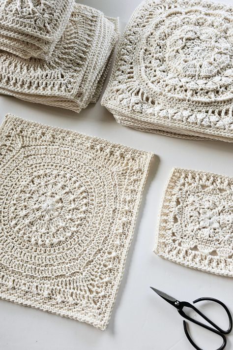 It amazes me that with only the most common crochet stitches, so many different granny squares are possible.  Take this newly designed big square on the left as an example. Except for the squaring off round, I only used dc/htr/tr and chain (UK) (sc/hdc/dc & ch US). No fancy techniques beyond using the back loop only sometimes. and yet, look at the texture?  Those teeny bobbly bits are just chains.  The 2024 book these are destined for will be all about the texture. Big Granny Square Pattern, Granny Square Designs, Big Granny Square, Easy Crochet Granny Square, Crochet Granny Square Patterns, Granny Square Patterns, Computer Work, Fun Brain, Off The Hook