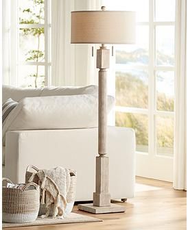 Baluster Pickled Wood Finish Floor Lamp Farmhouse Sitting Area, Modern Wood Floor Lamp, Cottage Floor Lamp, Shabby Chic Floor Lamp, Pickled Wood, Modern Wood Floors, Coastal Flooring, Coastal Style Decorating, Coastal Rustic