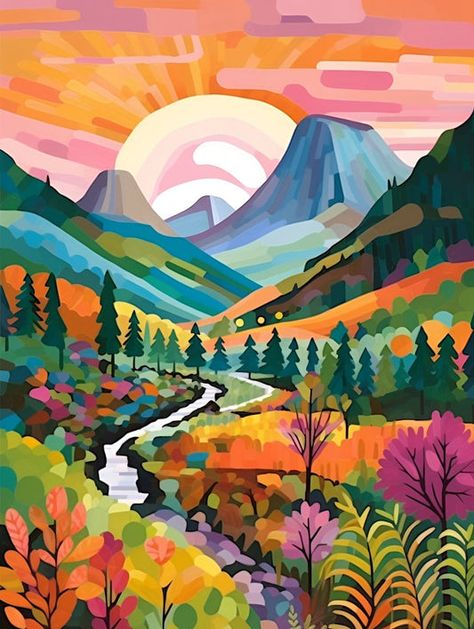 Nature, Art, Colorful Mountains, Boost Creativity, Paint By Numbers, Vibrant Art, Mountain Landscape, Buy Now, Paint