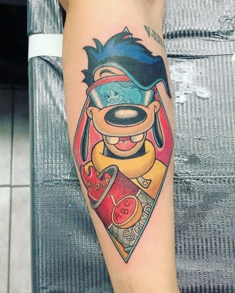 Goofy And Max Tattoo, Powerline Goofy Movie Tattoo, Powerline Tattoo Goofy, Goofy Tattoos Ideas, Goofy Movie Tattoo, Powerline Tattoo, Powerline Goofy Movie, Types Of Tattoos, Goofy Disney