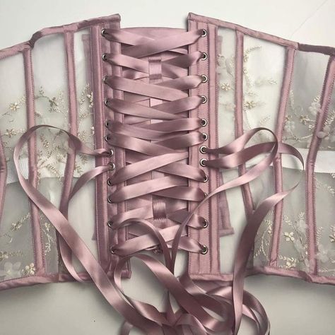 Pastel Corset, Pink Haute Couture, Corset Rosa, Corset Ribbon, Violet Harmon, Beautiful Corset, Pattern Composition, Sheer Corset, Corset Pattern