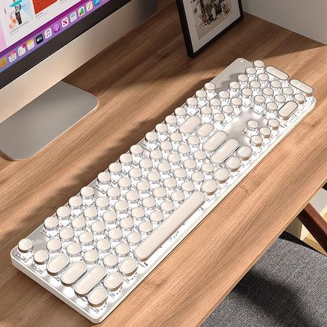 Kawaii, Retro Typewriter Keyboard, Aesthetic Devices, Aesthetic Electronics, Typewriter Keyboard, Desktop Ideas, Unique Keyboards, Office Board, Custom Keyboard