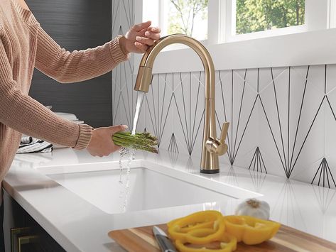 *Affiliate Link* Delta Faucet Monrovia Gold Kitchen Faucet Touch, Touch Kitchen Faucets with Pull Down Sprayer, Kitchen Sink Faucet, Delta Touch2O Technology, Lumicoat Champagne Bronze 9191T-CZ-PR-DST Sink Trends, Brushed Gold Kitchen Faucet, Touch Kitchen Faucet, Gold Kitchen Faucet, Kitchen Work Station, Best Kitchen Faucets, Gold Faucet, Kitchen Faucet With Sprayer, Cleaning Faucets