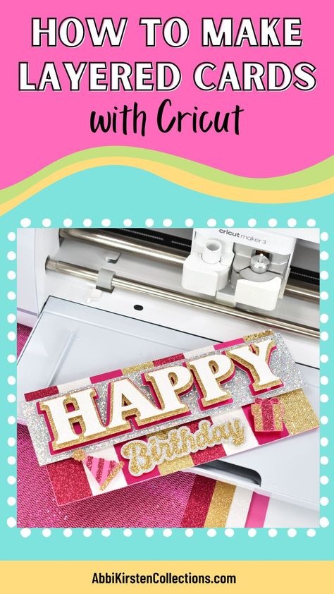 Cards With Cricut, Easy Birthday Cards Diy, Cricut Birthday Cards, Diy Greeting Cards, Layered Cards, Cricut Birthday, Gift Cards Money, Free Birthday Card, Cricut Projects Beginner