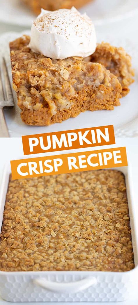 Pumpkin Pie Crisp Recipe - This Pumpkin Crisp has a delicious pumpkin pie filling with crumbles of a cinnamon brown sugar crisp topping baked on top. It takes minutes to put together and tastes great served with fresh whipped cream or vanilla ice cream. #cookiedoughandovenmitt #fallrecipes #dessertrecipes #pumpkinrecipes Pie, Fresh Pumpkin Dessert Recipes, Frozen Pumpkin Recipes, Pumpkin Pie Filling Desserts, What To Do With Pumpkin Pie Filling, Pumpkin Pie Filling Recipe Canned, Recipes Using Canned Pumpkin Pie Filling, Recipes With Pumpkin Pie Filling, Recipes Using Pumpkin Pie Filling