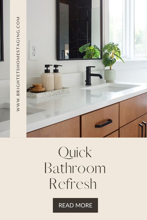 Simple tips to freshen up your bathroom for staging or living Staging Bathroom, Bathroom Staging, Flip Ideas, Condo Bathroom, How To Simplify, Bathroom Refresh, Bright Homes, Stage Design, Home Staging