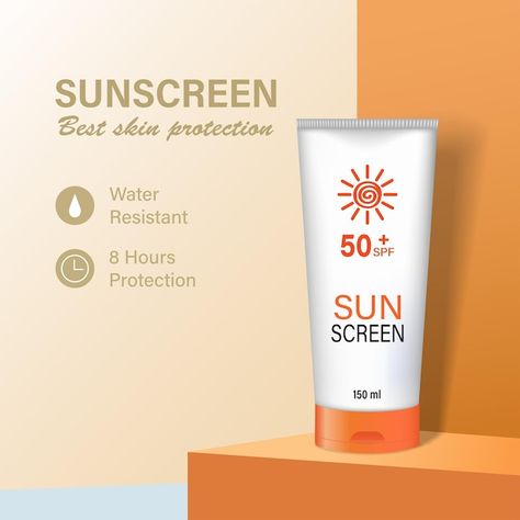 Vector a template for an advertising pos... | Premium Vector #Freepik #vector #sunblock #sunscreen #sunscreen-cream #sun-protection Sunscreen Social Media Design, Sunblock Aesthetic, Sunscreen Ads, Moodboard Portfolio, Sunscreen Packaging, Sun Protection Cream, Baby Sunscreen, Photoshop Tutorial Typography, Sun Block