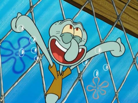 This is probably the only photo that Squidward is actually happy in! Spongebob Happy, Squidward Meme, Spongebob Squidward, Sapo Meme, One Piece Logo, Spongebob Pics, Squidward Tentacles, Funny Spongebob Memes, Spongebob Patrick