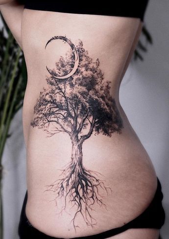 Tree And Leaves Tattoo, Tree Root Tattoos For Women, Tree Tattoo Designs For Women, Spiritual Sleeve Tattoo, Water Color Tattoos, Tree Tattoo Ideas, Beautiful Back Tattoos, Roots Tattoo, Catrina Tattoo