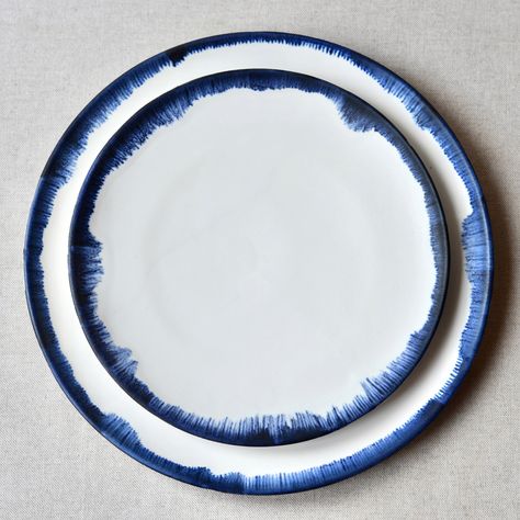 Fascinating how the same glaze turns much bluer with a matte overglaze! Infinite possibilities now that I have my own plate moulds. #studiopottery #etsyseller #porcelainplates #bluewhiteplates #contemporarytableware #oneofakind #moderntableware #contemporaryceramics #smallbatchceramics #artesantableware #minimalist #designerplate #designertableware #handpainted #plates #mattewhiteplates Blue And White Dinner Plates, Matte Plates, Brighton Townhouse, Scandinavian Vases, Organic Table, Blue And White Pottery, Soft Scrub, Modern Plates, Painted Ceramic Plates