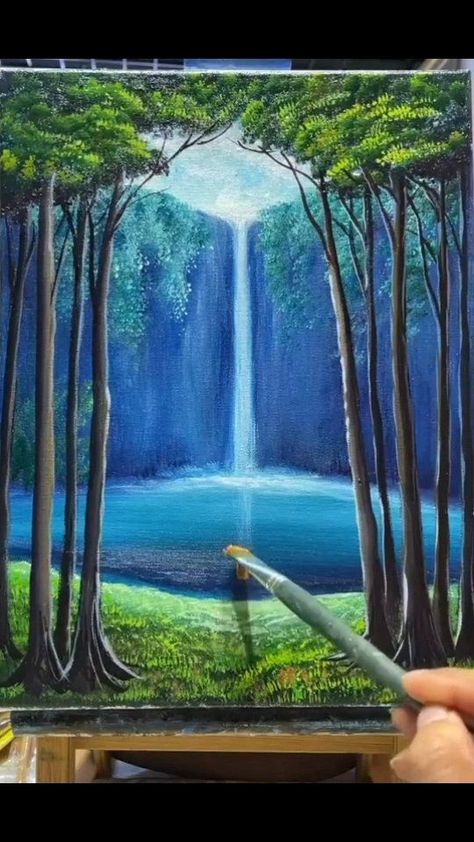Easy waterfall landscape step by step Painting... . . #artoftheday #artwork #artreels #waterfall #art #artpainting #acrylicart #acrylicpainting #instagram | Jun Das | Samuel Kim · See You Again (Epic Orchestral Version) Drawings Of Waterfalls, Canvas Waterfall Painting, Canvas Painting Ideas Waterfall, Waterfall Scenery Painting, Acrilic Paintings Ideas Nature Easy, Waterfall Painting Easy Step By Step, Waterfall Painting Acrylic Step By Step, Waterfall Painting Easy, Water Fall Painting