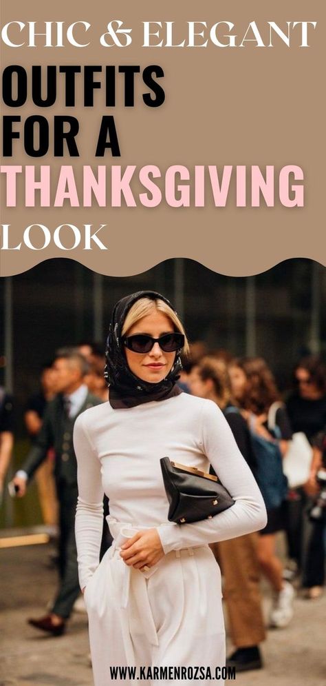 Find your favourite thanksgiving look easily from this chic & elegant outfit guide for fall! Dress easily for thanksgiving dinner with these basic outfit ideas - the ultimate guide for casual fall outfits! Thanksgiving Dinner Outfit Women, Dinner Outfit Women, Basic Outfit Ideas, Dinner Outfits Women, Elegant Outfit Ideas, Thanksgiving Dinner Outfit, Fashion Week Style, Outfit Guide, Easy Chic