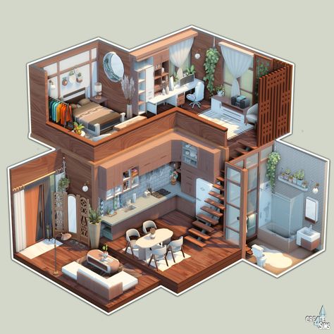 Build Dollhouse, Simple Home Design, Sims 4 Loft, Loft Layout, Sims 4 Houses Layout, Lotes The Sims 4, Loft House Design, Sims Freeplay Houses, Design Hacks