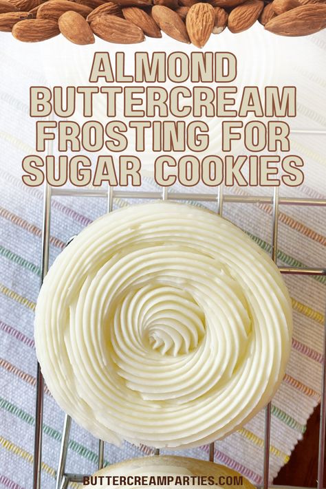 This almond buttercream frosting recipe is perfectly balanced and forms a slight crust that works well for cookie decorating. Pair the almond frosting with vanilla sugar cookies or with almond sugar cookies to enhance the flavor. Almond Sugar Cookie Frosting, Almond Flavored Sugar Cookies, Vanilla Almond Sugar Cookies, Almond Frosting For Cookies, Cookie Decorating With Buttercream, Decorating Cookies With Buttercream, Buttercream Frosting For Decorating, Almond Buttercream Frosting Recipe, Sugar Cooking Icing