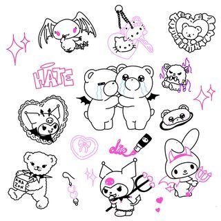 Hello Kitty Tattoos, Cute Haircuts For Long Hair, Emo Tattoo Ideas, Long Hair Haircuts, Kawaii Tattoos, Emo Tattoos, Stick Poke Tattoo, Grunge Tattoo, Haircuts For Thick Hair