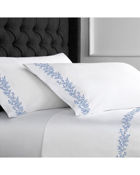 Melange Home 600 Thread Count Sateen Floral Vine Embroidery Sheet Set / Gilt Bed Sheet Painting Design, Timeless Bedding, Embroidered Sheets, Vine Embroidery, Bed Cover Design, Designer Bed Sheets, Embroidered Bedding, Simple Embroidery Designs, Hand Painted Fabric