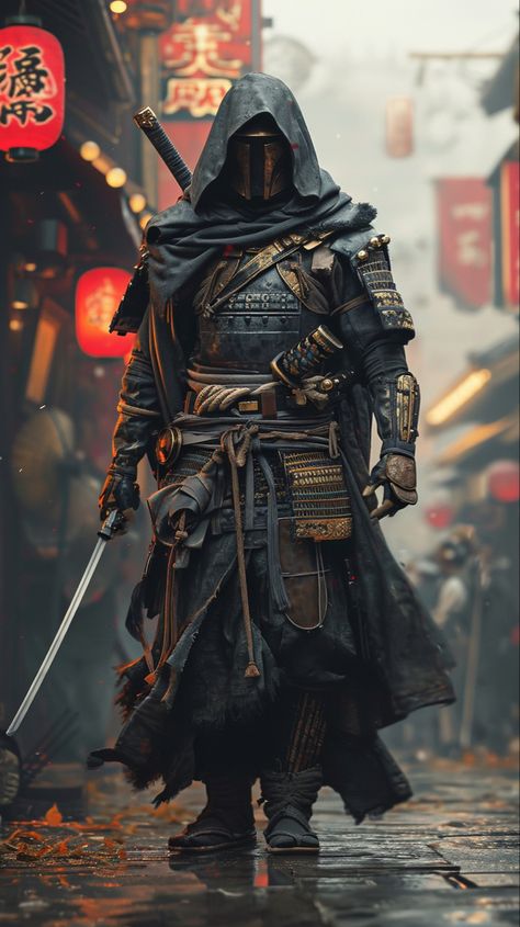 Space Samurai Concept Art, Sci Fi Swordsman, Samurai Mandalorian, Ronin Character Design, Scifi Samurai, Starwars Samurai, Mandalorian Samurai, Samurai Concept Art, Samurai Knight