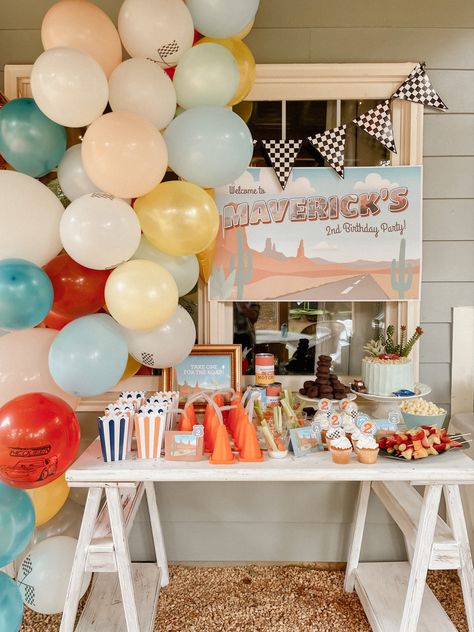 Radiator Springs Birthday Party Ideas, Cars On The Road Birthday Party, Cars 4th Birthday Party, Cars Birthday Party Theme, Radiator Springs Birthday, Lightening Mcqueen Birthday, Disney Cars Theme Birthday Party, Cars Themed Birthday Party, Disney Cars Birthday Party