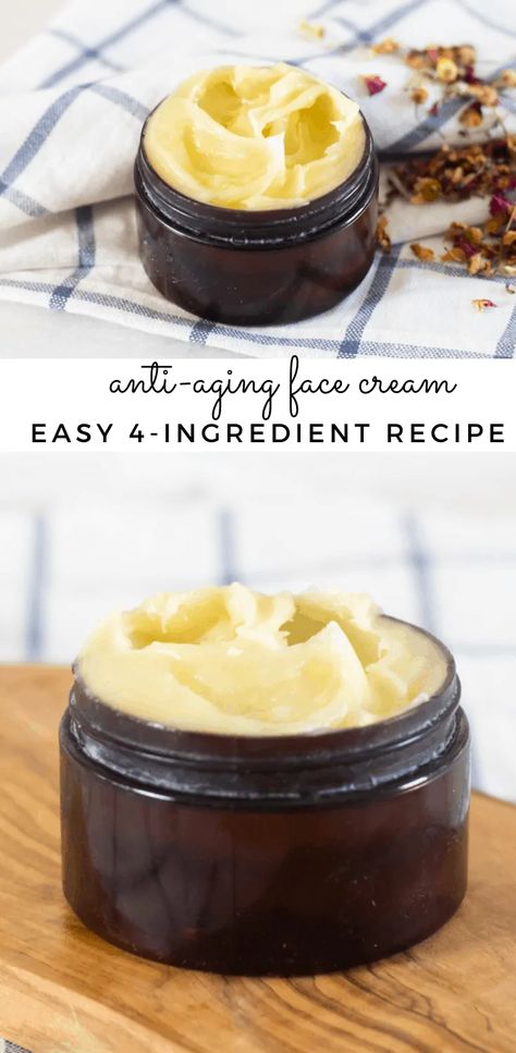 This DIY anti-aging face cream may help reduce signs of aging, wrinkles, fine lines, and age spots. With only 4-ingredients, this homemade face cream is super simple to whip up and very cost-effective. #antiagingfacecream #diyfacecream #antiaging #essentialoils Natural Face Moisturizer Homemade, Natural Anti Aging Skin Care Homemade Wrinkle Creams, Homemade Face Moisturizer For Dry Skin, Hydrocloroquine Recipe, Diy Acne Cream, Diy Natural Skin Care Recipes, Skin Care Natural Ingredients, Diy Anti Aging Face Wash, Diy Moisturizer Face