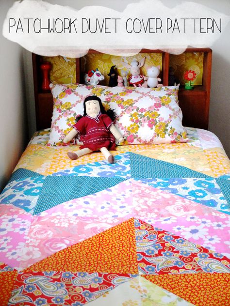 Patchwork Duvet cover pattern mypoppet.com.au Patchwork, Duvet Cover Tutorial, Diy Duvet, Chevron Quilt Pattern, Bed Quilt Patterns, Duvet Cover Diy, Quilted Duvet Cover, Luxurious Bed, Patchwork Quilt Patterns