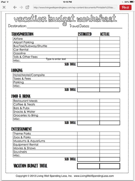 Vacation spending budget worksheet Vacation Budget Template, Vacation Budget Planner, Travel Budget Worksheet, Budgeting Printables, Busy Budgeter, Travel Budget Planner, Vacation Money, Printable Budget Worksheet, Vacation Budget