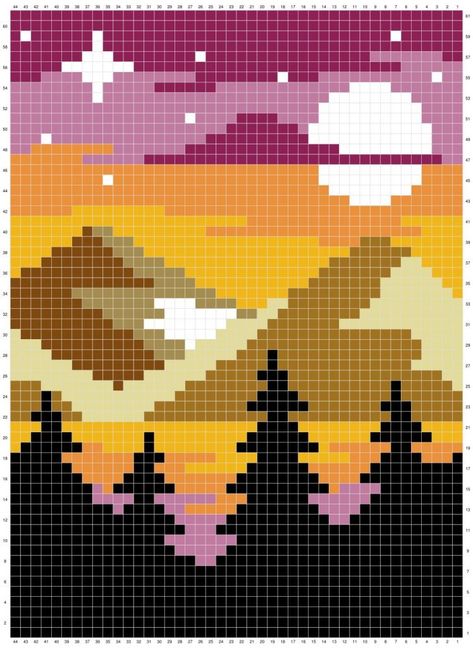 Sunrise Cross Stitch Pattern, Two Color Crochet Afghan Patterns Free, Pixel Art In Graphing Paper, Mini Cross Stitch Art, Cross Stitch Crochet Pattern, Cute Pixel Art Ideas, Pixel Wall Art, Pixel Art How To, Cool Pixel Art Ideas