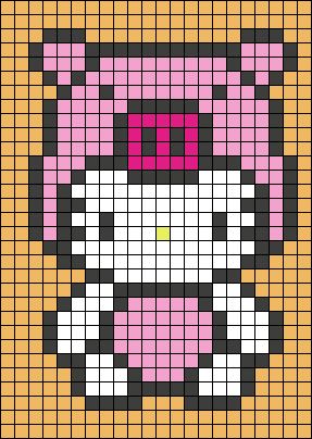 Hello Kitty Pixel Pattern, Pixel Art Pattern Hello Kitty, Hello Kitty Pixel Art Grid, Pixel Art Hello Kitty, Sanrio Pixel Art, Hello Kitty Pixel Art, Hello Kitty Pixel, Crochet C2c Pattern, Easy Perler Beads Ideas