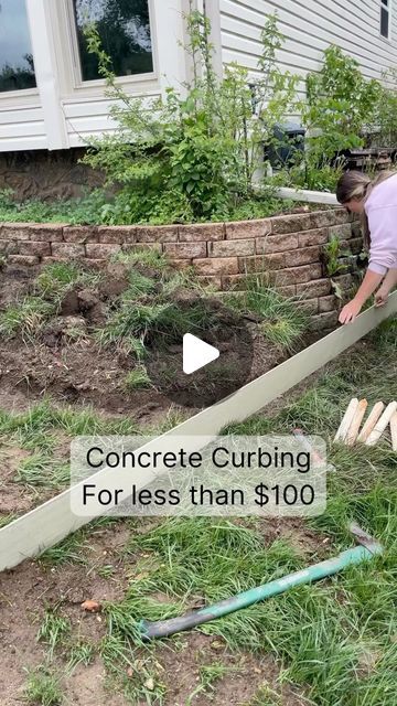 Crystel DIY & Design on Instagram: "Comment BLOG for a full step-by-step tutorial! This DIY curbing has completely elevated our landscaping! If you’ve been following along, you know that we have been slowly but surely updating & beautifying each part of our yard. I love the look of concrete curbing, but is can be super expensive!  I decided to give it a go myself, and I am so glad I did! For just over $100, I have a beautiful, professional looking curb that is now all ready for plants and flowers!   This is only the beginning, so stay tuned as I share more of the outdoor projects we’ve been working on!  #concrete #curbing #diy #garden #makeover #yard #landscape #doityourself #outdoor #outdoorliving #curbappeal" Concrete Yard Edging, Concrete Patio Edge Ideas, Outside Garden Ideas Landscaping Front Yards, Diy Curbing Landscaping, Diy Concrete Border Edging, Diy Cement Curbing, Garden Landscape Edging, Diy Concrete Curbing, Diy Concrete Curb Edging