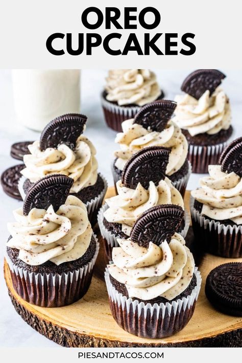 Oreo Cupcakes #oreo #cupcakes #cookiesandcream #chocolate #cake #frosting #cookies #baking Chocolate Oreo Cupcakes, Oreo Cookie Cupcakes, Oreo Cupcake Recipe, Oreo Muffins, Frosting Cookies, Oreo Torte, Cupcakes Oreo, Homemade Oreo Cookies, Cookie And Cream Cupcakes