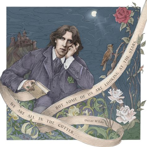 OSCAR WILDE Art Print by Asya Mitskevich - X-Small Oscar Wilde, We Are All In The Gutter Oscar Wilde, Oscar Wilde Quotes, Poetry Art, Dorian Gray, Book Writer, Literature Art, Look At The Stars, Classic Literature