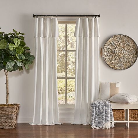 Etta Avenue™ Destini 100% Cotton Semi-Sheer Curtain Panel & Reviews | Wayfair Farmhouse Style Curtains, Tab Top Curtains, Drop Cloth Curtains, Long Curtains, Curtains Living, Farmhouse Curtains, Cotton Curtains, Drop Cloth, Colorful Curtains