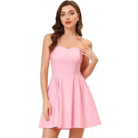 Sweet 16 Dresses, Pink Dress Short, Mini Dress Pink, Tube Top Dress, Flare Top, Guest Outfit, Pink Mini Dresses, Inspired Dress, Sweetheart Neck