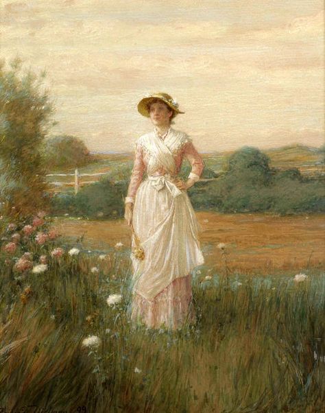 Young Woman In A Field Of Flowers Woman In Field Of Flowers, Woman In Field, Woman In A Field, Era Victoria, Cottagecore Art, Seni Vintage, American Gallery, A Field Of Flowers, To Be A Woman