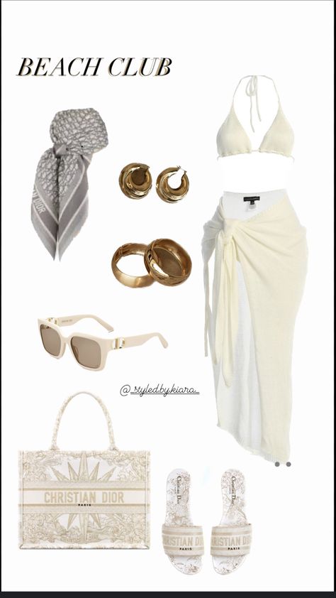 The cute luxury beach day outfit!! An elevated Beach day outfit!! Party On The Beach Outfit, Beach Outfit Luxury, Pool Party Outfit Baddie, Bougie Beach Outfits, Cruise Birthday Outfits, Swimsuits For Vacation, Coverup Outfit Ideas, Vacation Outfit Board, Vacation Outfits Punta Cana