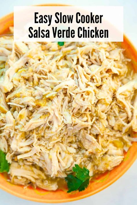 This is a super easy way to make shredded chicken breast for tacos and burritos. You only need 3 ingredients to make Crock Pot green chile chicken: chicken breasts, salsa verde and diced green chiles. Just combine the ingredients and cook for 3 hours, that's it! Crock Pot Chicken Salsa Verde, Shredded Chicken In Crockpot, Crock Pot Chicken Verde, Chicken Verde Tacos, Green Salsa Chicken, Guacamole Salsa Recipe, Crock Pot Salsa Chicken, Salsa Verde Chicken Tacos, Salsa Verde Chicken Crockpot