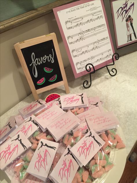 Dirty dancing party favors 80s Bridal Shower Ideas, Dirty Dancing Theme Birthday Party, Dirty Dancing Birthday Party, Dirty Dancing Theme Party, Dirty Dancing Party Theme, Dirty Dancing Party, Dirty Thirty Party, Dirty Dancing Movie, Dancing Wedding