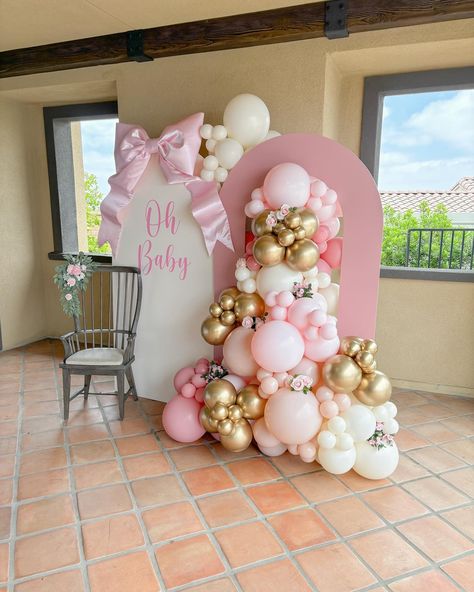 You know we had to jump on the coquette trend 🎀 This baby shower was so dreamy 😍 I can’t believe it is mother’s day week! Where is time going? Huge thank you to @dashofballoons for renting us the cutest bow for this backdrop 💕 Girly Baby Shower Themes, Coquette Birthday, Balloon Bar, Baby Shower Balloon Arch, Bow Baby Shower, Baby Backdrop, 18th Bday