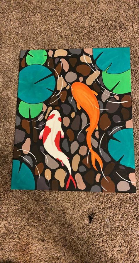 Silhouette Painting Ideas, Koi Fish Acrylic, Fish Acrylic, Mini Toile, Spongebob Painting, Canvas Aesthetic, Small Canvas Paintings, Hippie Painting, Easy Canvas Art