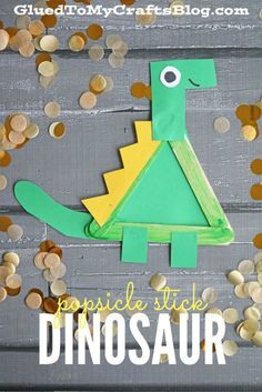 Popsicle Stick Dinosaur - Kid Craft                                                                                                                                                      More Ice Lolly Stick Crafts, Popsicle Stick Crafts For Kids, Dinosaurs Preschool, Popsicle Crafts, Dinosaur Activities, Dinosaur Crafts, Diy Bricolage, Kid Craft, Popsicle Stick Crafts