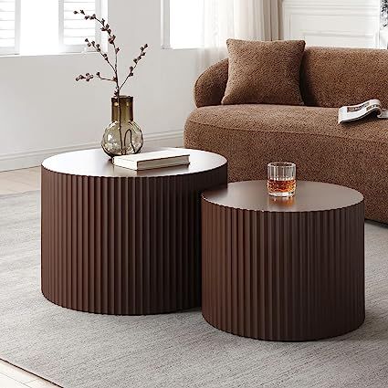 Coffee Table Set Of 2, Circle Coffee Tables, Round Wooden Coffee Table, Round Coffee Table Sets, Round Nesting Coffee Tables, Modern Wood Coffee Table, Drum Side Table, Nesting Coffee Table, Round Coffee Table Modern