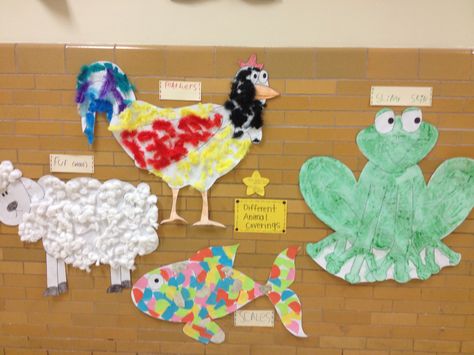 Different animal coverings, fur (wool), slimy skin, scales and feathers Animal Coverings Activities, Prek Homework, Animal Coverings, Activities For 1st Graders, April Preschool, Skin Craft, Summer Homeschool, Animal Classification, Kindergarten Social Studies