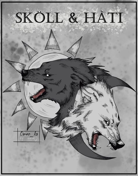 Fenrir Art, Skoll Hati, Skoll And Hati, Norse Myth, Norse Tattoo, Nordic Tattoo, Norse Pagan, Mask Tattoo, Canine Art